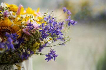 wildflowers in a vase - a stylish birthday bouquet. romantic content. holiday card