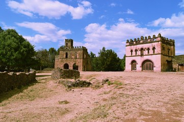 Fototapeta na wymiar The former capital of Ethiopia, Gondar with the fortress of Fassil-Gebbi.
