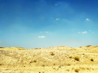 Desert land landscape with rocks, hills and mountains