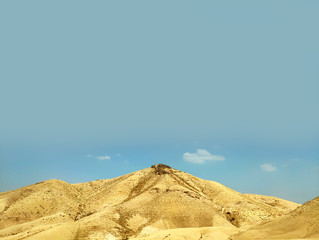 Fototapeta na wymiar Desert land landscape with rocks, hills and mountains