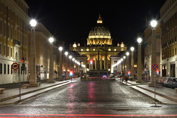 st peters basilica at night in rome italy