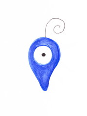 Drawing with watercolors: a souvenir from Turkey - blue eye in the shape of a drop, amulet, talisman.