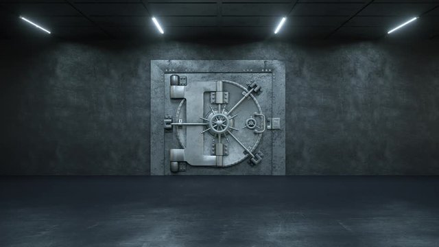 Opening Of The Vault Door In Bank with a lot of money
