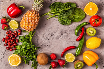 Fruits and vegetables rich in vitamin C.