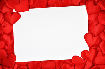 Red hearts and white card