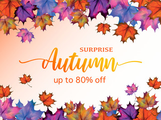 Autumn background maple leaf watercolor illustration 