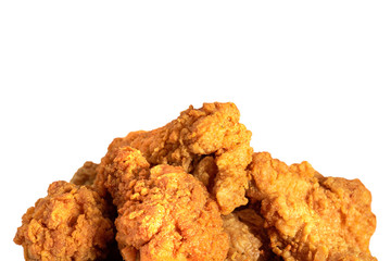 Fried chicken or crispy kentucky isolted on white background. Delicious hot meal with fast food.