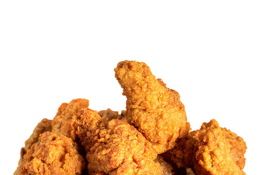 Fried chicken or crispy kentucky isolted on white background. Delicious hot meal with fast food.