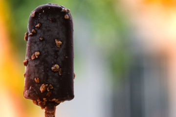 Ice cream chocolate bar on blur background.