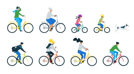 Fotobehang Bicycle riders flat vector illustrations set © thruer