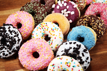 donuts in different glazes with chocolate