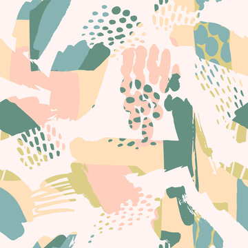 Abstract Artistic Seamless Pattern With Trendy Hand Drawn Textures, Spots, Brush Strokes