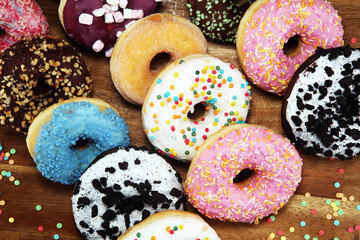 donuts in different glazes with chocolate
