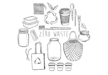 Zero Waste hand drawn illustration. Vector icon.