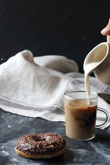 Chocolate donut and coffee