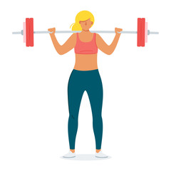 Fototapeta na wymiar Woman exercising with weights cartoon vector illustration