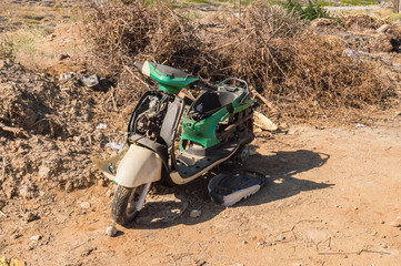 Old motorcycle destroyed. Old abandoned motorcycle