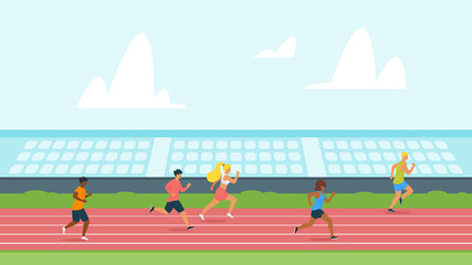 Highschool students running track flat vector illustration