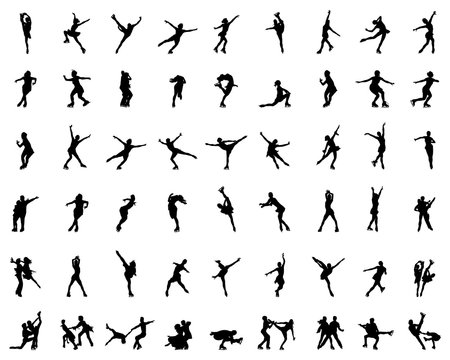 Silhouettes of figure skaters, vector illustration