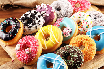 donuts in different glazes with chocolate