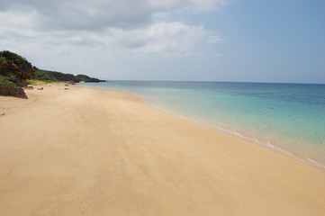 遠浅の広い砂浜と海