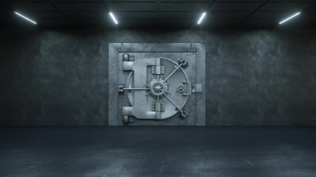 Opening Of The Vault Door In Bank with a lot of money on a green background