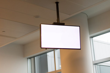 Television set in the ceiling in public area for advertisement.