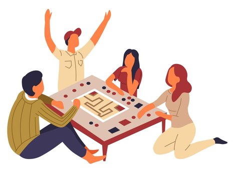 Board Game Family Playing At Table Isolated Characters