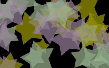 Obraz premium Multicolored translucent stars on a dark background. Orange tones. 3D illustration