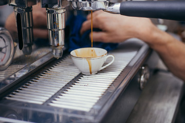 Barista cafe making coffee preparation service on coffee machine