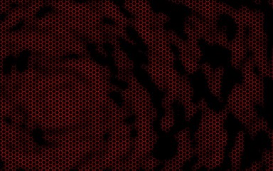 Honeycomb on a red background. Perspective view on polygon look like honeycomb. Isometric geometry. 3D illustration