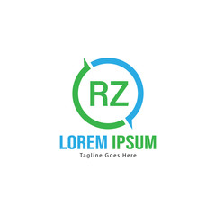 Initial RZ logo template with modern frame. Minimalist RZ letter logo vector illustration