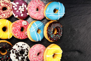 donuts in different glazes with chocolate