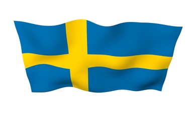 The flag of Sweden. Official state symbol of the Kingdom of Sweden. A blue field with a yellow Scandinavian cross that extends to the edges of the flag. 3d illustration