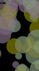 Multicolored translucent circles on a dark background. Green tones. 3D illustration