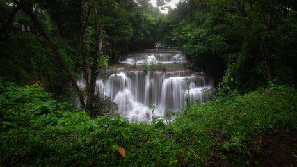 waterfall in Kanjanaburi Thailand (Huay Mae Kamin waterfall Nation Park).Huay Mae Kamin Waterfall, beautiful waterfall in deep forest, Kanchanaburi province, Thailand