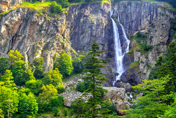 Beautiful landscape with waterfall in the mountain