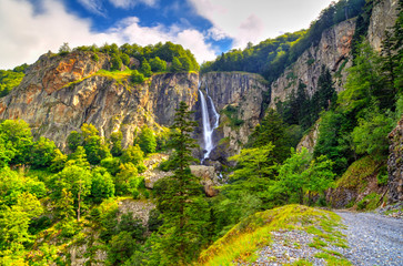 Beautiful landscape with waterfall in the mountain