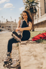 Girl roller skating outdoors