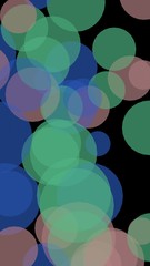 Multicolored translucent circles on a dark background. 3D illustration