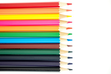 Color pencils isolated on white background.Close up.Education and art concepts