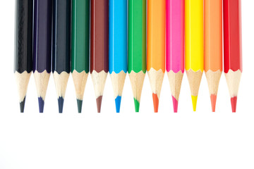 Color pencils isolated on white background.Close up.Education and art concepts