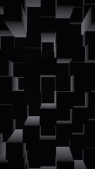 Abstract dark elegant cube geometric background. Chaotically advanced rectangular bars. 3D Rendering, 3D illustration