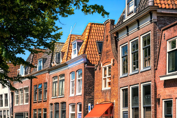 Beautiful facades by the harbor in Hoorn, Netherlands