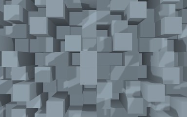 Abstract gray elegant cube geometric background. Chaotically advanced rectangular bars. 3D Rendering, 3D illustration