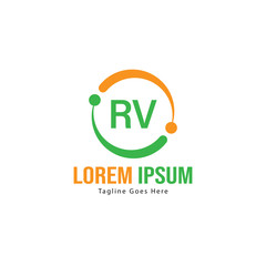 Initial RV logo template with modern frame. Minimalist RV letter logo vector illustration