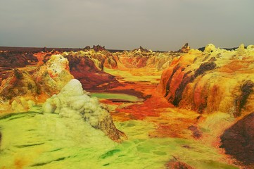 Ethiopia . Colored fumaroles of the volcano Dallol.