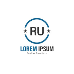 Initial RU logo template with modern frame. Minimalist RU letter logo vector illustration