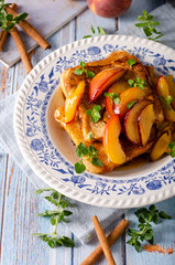 French toast with caramelized peach