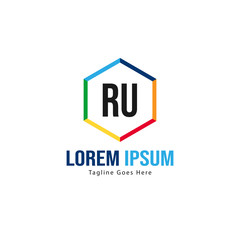 Fototapeta premium Initial RU logo template with modern frame. Minimalist RU letter logo vector illustration